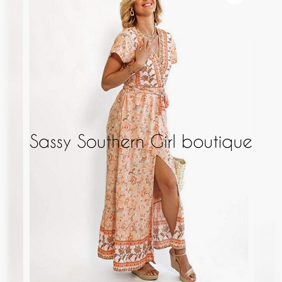 ⭐🆕 Boho gypsy floral wrap maxi dress - Picture 5 of 6